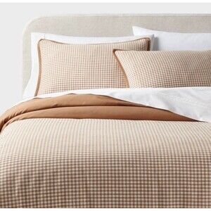 King Trad Mini Gingham Duvet and Sham Set Camel - Threshold NEW RARE